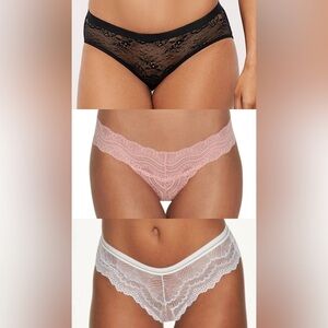 Frederick’s of Hollywood Lace Panty Bundle in Black, Pink, and White, Size 1X